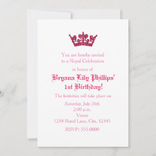 Roze Glitter Kroon Prinses Verjaardagsuitnodiging Kaart