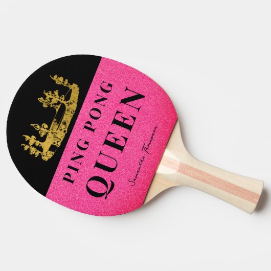 Roze Glitter Kroon Tafeltennis Queen Glam Custom Tafeltennisbatje (Zijkant)