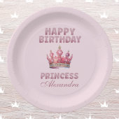 Roze Glitter Kroonprinses Sprookjesverjaardag Papieren Bordje
