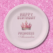 Roze Glitter Kroonprinses Sprookjesverjaardag Papieren Bordje