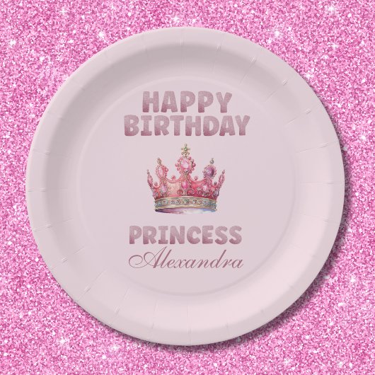 Roze Glitter Kroonprinses Sprookjesverjaardag Papieren Bordje