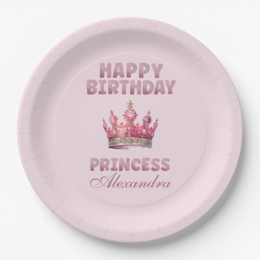 Roze Glitter Kroonprinses Sprookjesverjaardag Papieren Bordje (Voorkant)