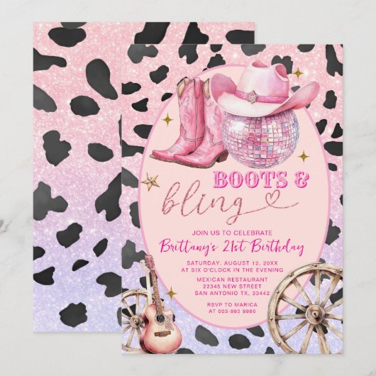 Roze glitter laarzen en bling 20ste verjaardag kaart (Voorkant / Achterkant)