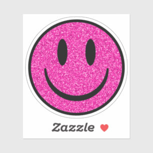 Roze Glitter Lachend Gezicht op maat gesneden viny Sticker