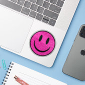 Roze Glitter Lachend Gezicht op maat gesneden viny Sticker (Laptop met iPhone)