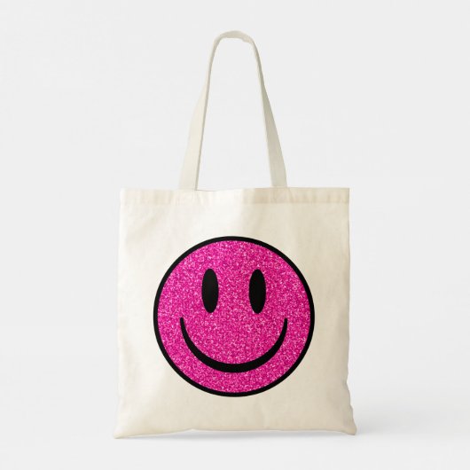 Roze Glitter Lachend Gezicht Tote Bag (Achterkant)