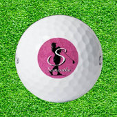 Roze Glitter Lady Golfer Monogram Golfballen