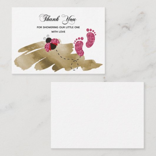 Roze Glitter Ladybug Bedankt Notitiekaartje (Voorkant / Achterkant)