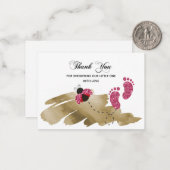 Roze Glitter Ladybug Bedankt Notitiekaartje (Voorkant / Achterkant in situ)