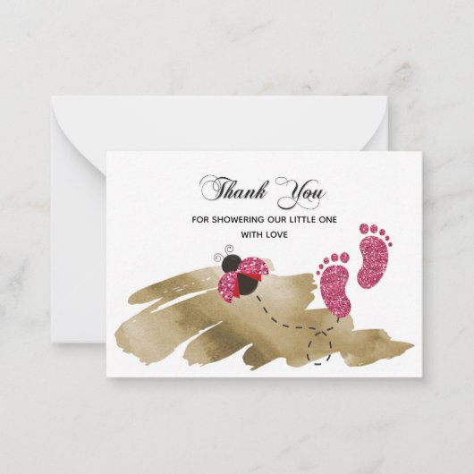 Roze Glitter Ladybug Bedankt Notitiekaartje (Voorkant)