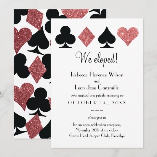 Roze Glitter Las Vegas Elopement Aankondiging (Voorkant / Achterkant)