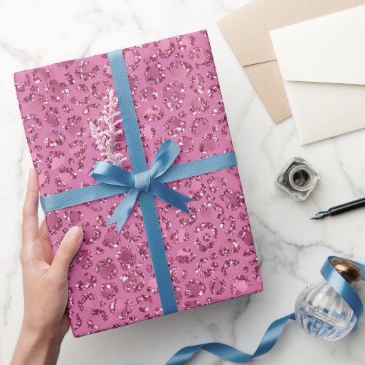 Roze Glitter Leopard Cadeaupapier (Geschenken)