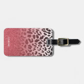 Roze Glitter Leopard Huid Bagagelabel (Voorkant horizontaal)