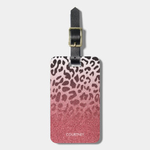 Roze Glitter Leopard Huid Bagagelabel