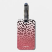 Roze Glitter Leopard Huid Bagagelabel (Achterkant verticaal)