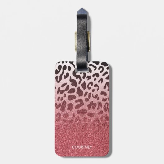 Roze Glitter Leopard Huid Bagagelabel (Achterkant verticaal)