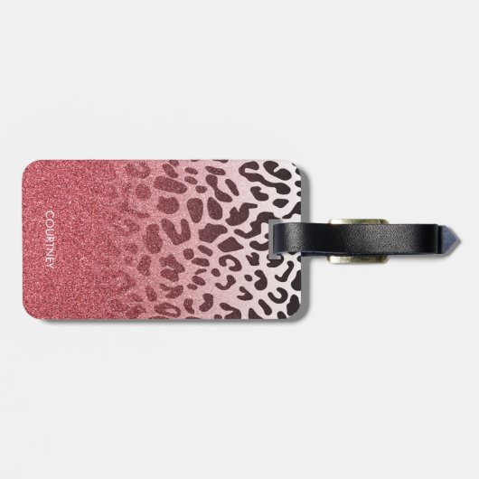 Roze Glitter Leopard Huid Bagagelabel (Achterkant horizontaal)