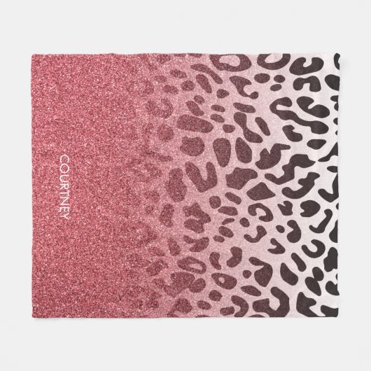 Roze Glitter Leopard Huid Fleece Deken (Voorkant (Horizontaal))