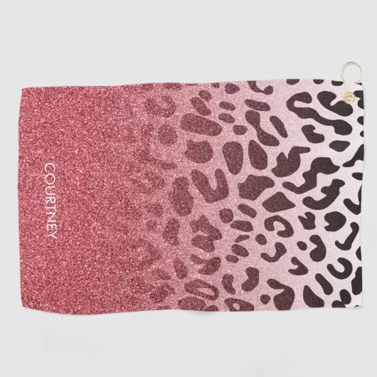 Roze Glitter Leopard Huid Golfhanddoek (Horizontaal)