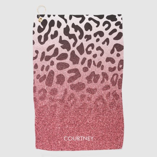 Roze Glitter Leopard Huid Golfhanddoek (Voorkant)