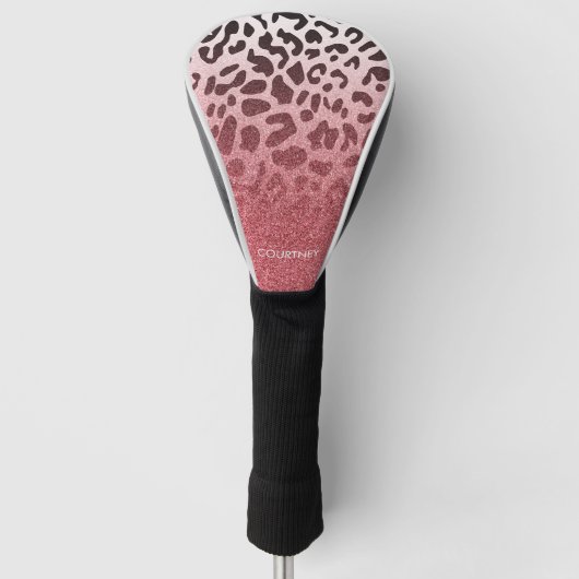 Roze Glitter Leopard Huid Golfheadcover (Voorkant)