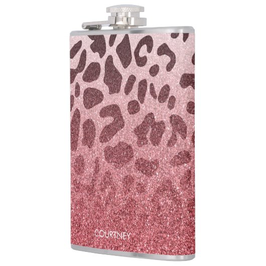 Roze Glitter Leopard Huid Heupfles (Links)