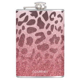 Roze Glitter Leopard Huid Heupfles