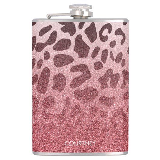 Roze Glitter Leopard Huid Heupfles (Voorkant)