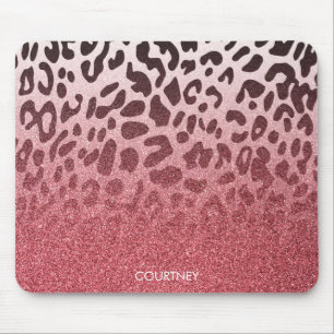 Roze Glitter Leopard Huid Muismat