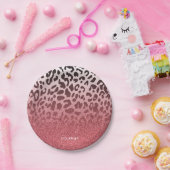 Roze Glitter Leopard Huid Papieren Bordje (Feest)