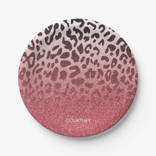 Roze Glitter Leopard Huid Papieren Bordje (Voorkant)