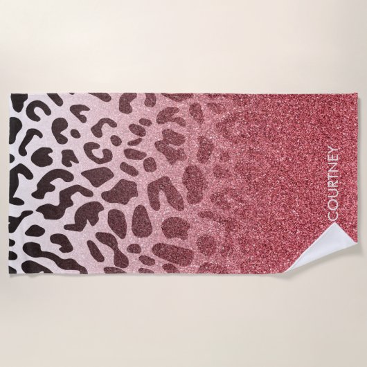 Roze Glitter Leopard Huid Strandlaken (Voorkant)