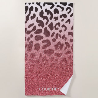 Roze Glitter Leopard Huid Strandlaken