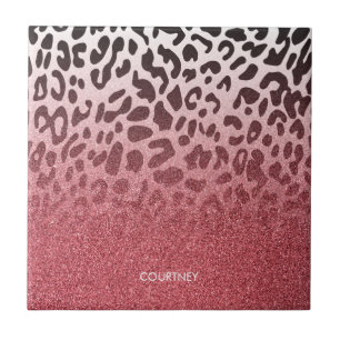 Roze Glitter Leopard Huid Tegeltje