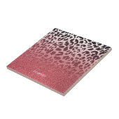 Roze Glitter Leopard Huid Tegeltje (Zijkant)