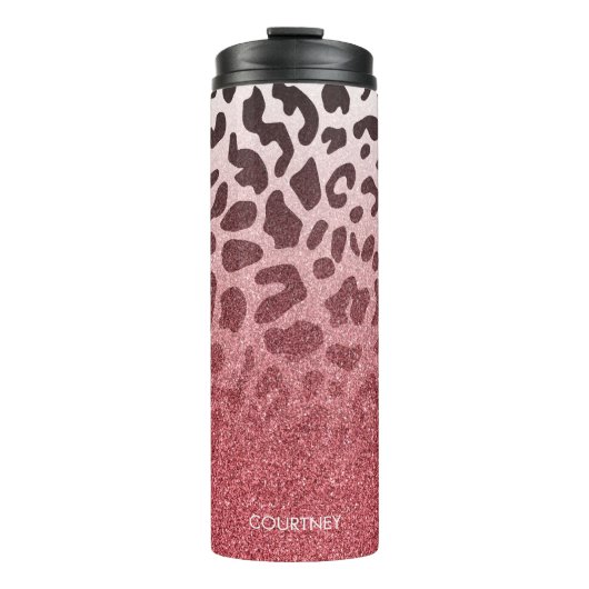 Roze Glitter Leopard Huid Thermosbeker (Voorkant)