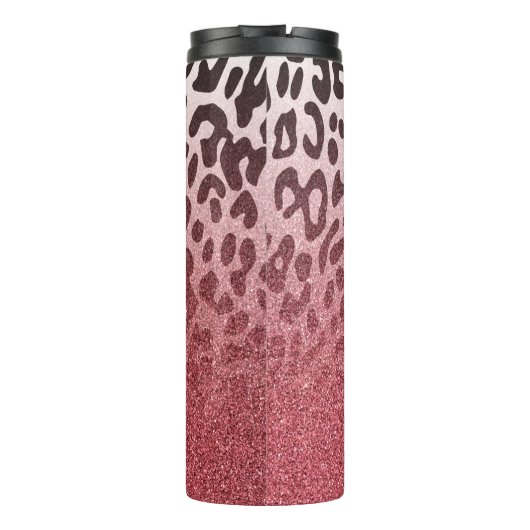 Roze Glitter Leopard Huid Thermosbeker (Achterkant)