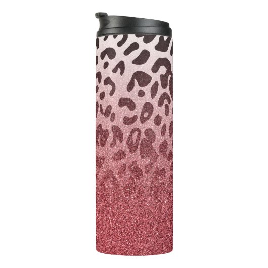Roze Glitter Leopard Huid Thermosbeker (Geroteerd rechts)