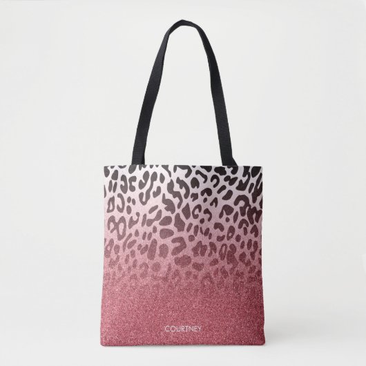 Roze Glitter Leopard Huid Tote Bag (Voorkant)