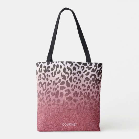 Roze Glitter Leopard Huid Tote Bag (Achterkant)