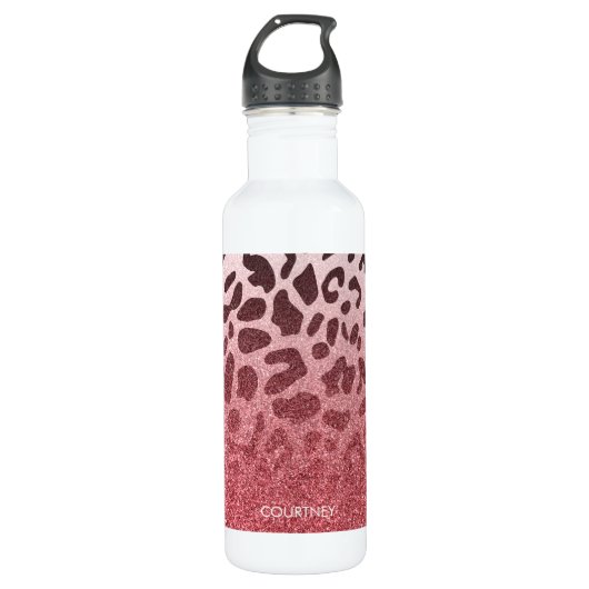 Roze Glitter Leopard Huid Waterfles (Voorkant)