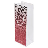 Roze Glitter Leopard Huid Wijn Cadeautas (Achterkant Gekanteld)
