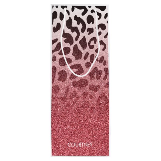 Roze Glitter Leopard Huid Wijn Cadeautas (Achterkant)