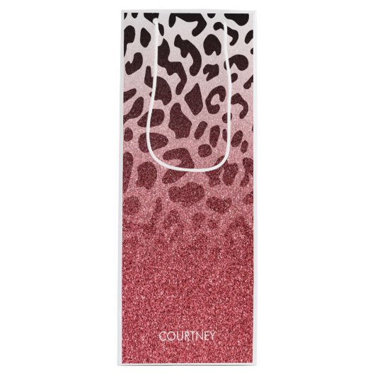Roze Glitter Leopard Huid Wijn Cadeautas (Voorkant)
