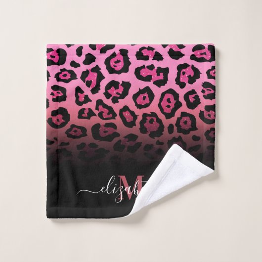 Roze Glitter Leopard Print Bad Handdoek (Wasdoekje)