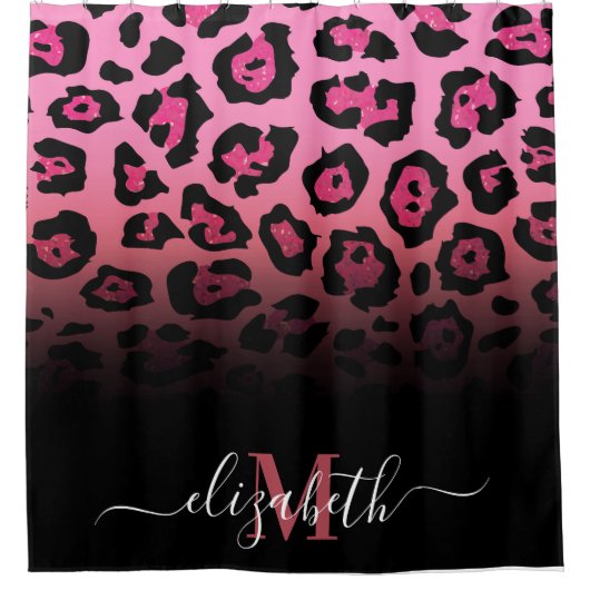 Roze Glitter Leopard Print Douchegordijn (Voorkant)