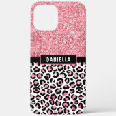 Roze Glitter Leopard Print Shimmer Aangepast Case-Mate iPhone Case (Achterkant)