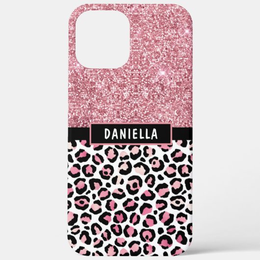 Roze Glitter Leopard Print Shimmer Aangepast Case-Mate iPhone Case (Achterkant)