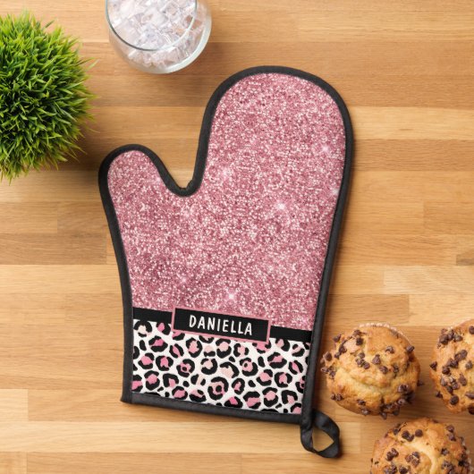 Roze Glitter Leopard Print Shimmer Aangepast Ovenwant (Top down)