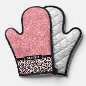 Roze Glitter Leopard Print Shimmer Aangepast Ovenwant (Voorkant / Achterkant)